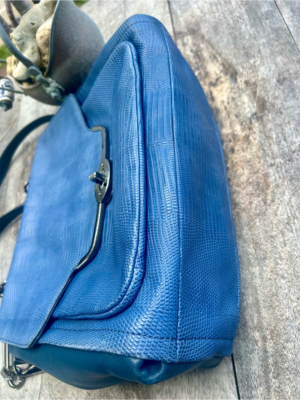 Coach Madison Lizard Embossed Tote Blue Bag - Picture 4 of 16